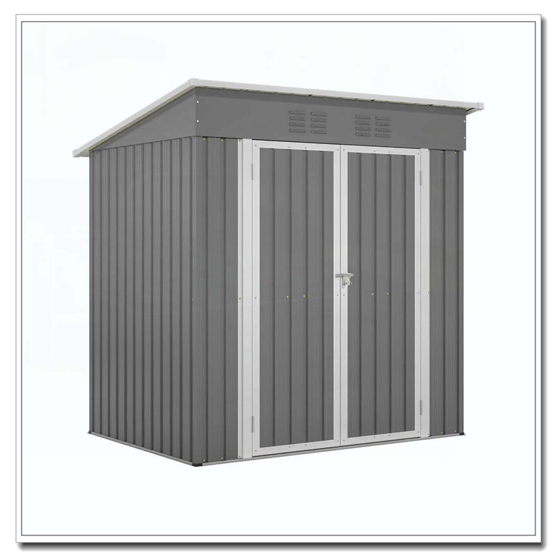6'x4' Outdoor Metal Storage Shed for Garden Tools Lockable Door With Floor Frame, Gray, 53.54" H x 72.05" W x 71.65" D