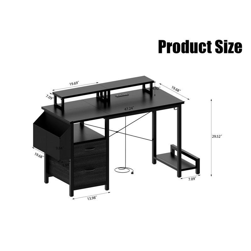 Bureau avec prise de courant, Noir, noir, noir, noir, Noir, noir, noir, noir