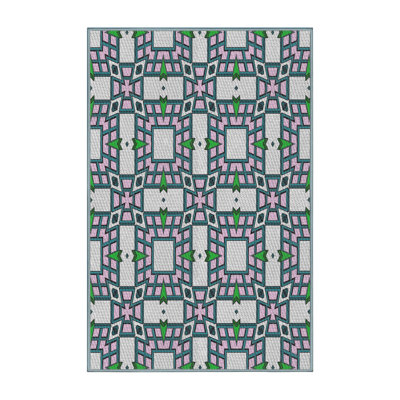 Tapis vert/rose à motifs