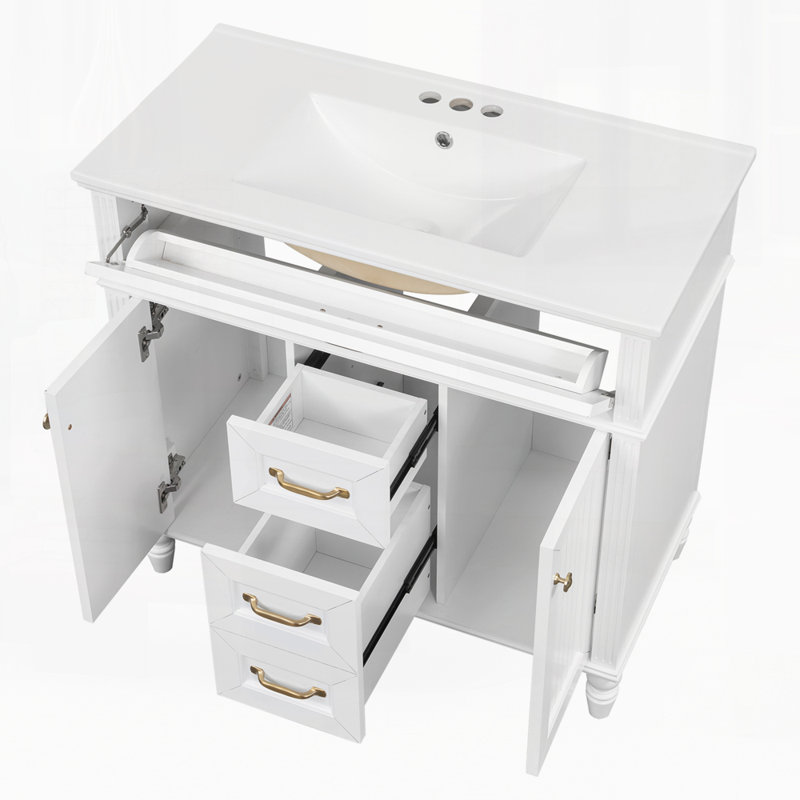 Meuble-lavabo autoportant avec lavabo en céramique 36 po, Blanc
