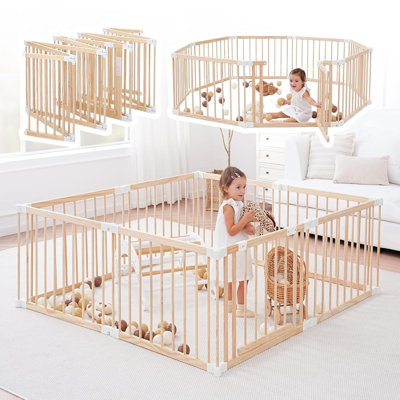 Foldable Solid Pine Wood Baby Playpen