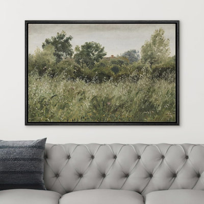 Rustic Countryside " IDEA4WALL Framed Canvas Print Wall Art Sage Green Forest Tree FLower Field Landscape Nature Wilderness Illustrations Fine Art Farmhouse Floral Botanical Calm/Relax Cozy For Bedroom "