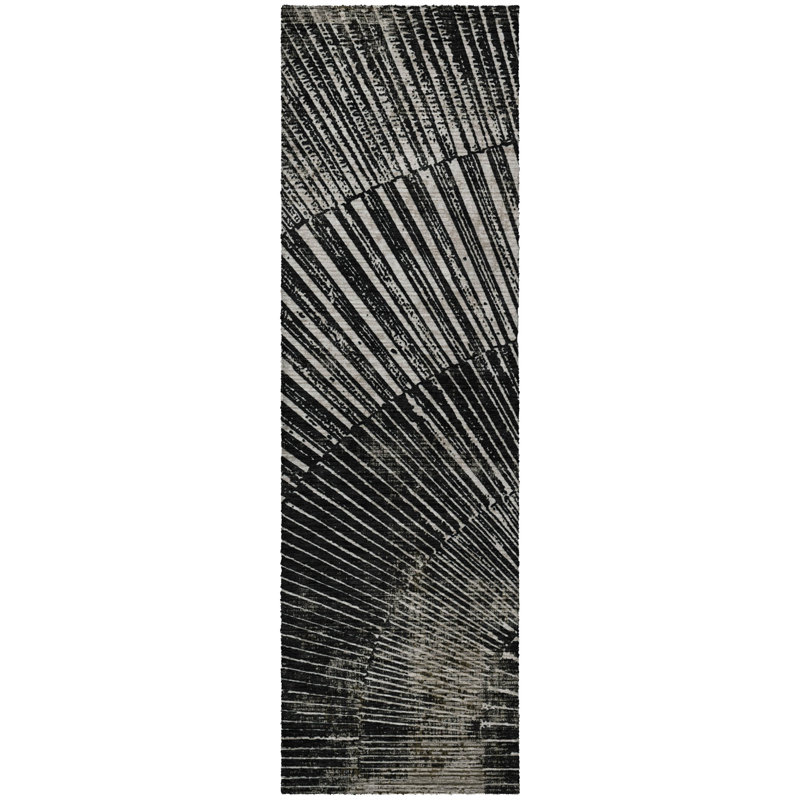 Premium Machine Washable Dream Shag ADS542 Fan-Like Rug, 2'3" x 7'6" Runner, Black