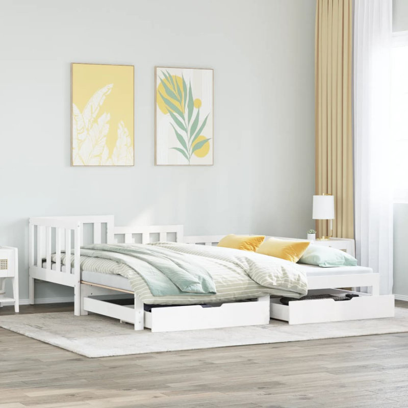 Rohaan Solid Wood Daybed with Trundle, Single (3'), White