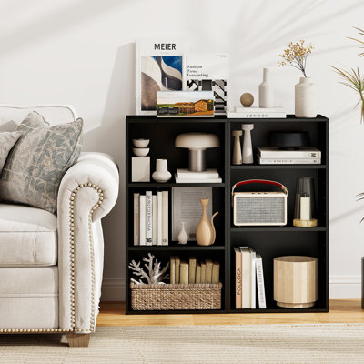Andralyn 3 Open Shelf Bookcase Modern Multi-functional Storage Display Cabinet Black