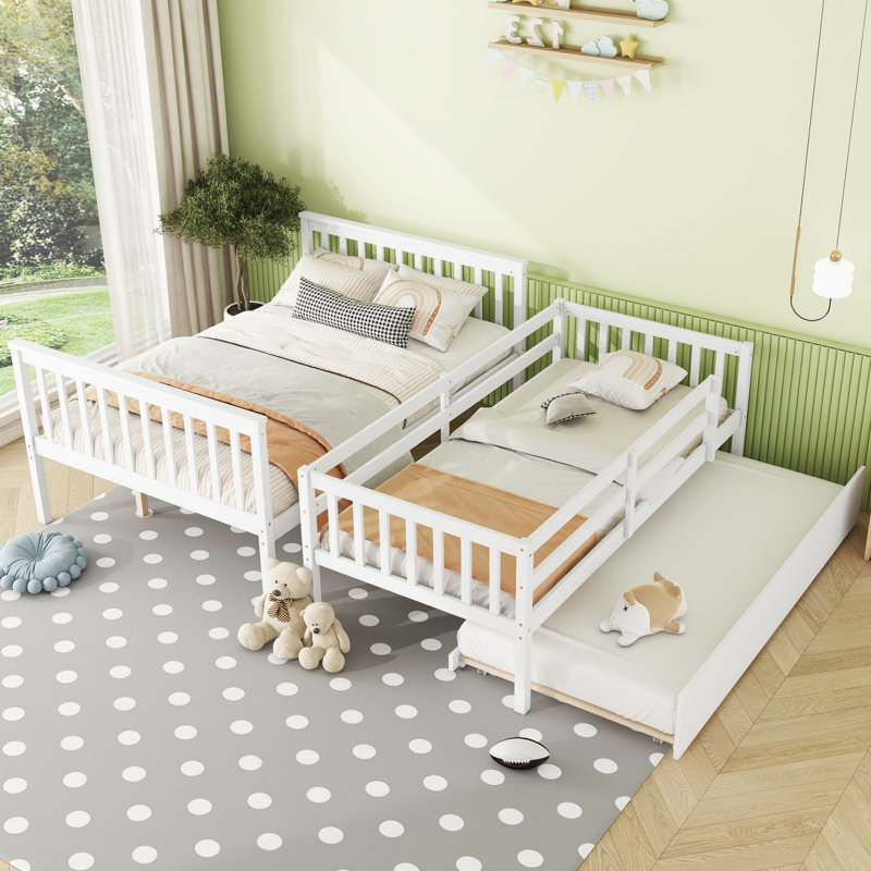 Sotion Kids Bunk Bed with Trundle, White, Twin Over Full