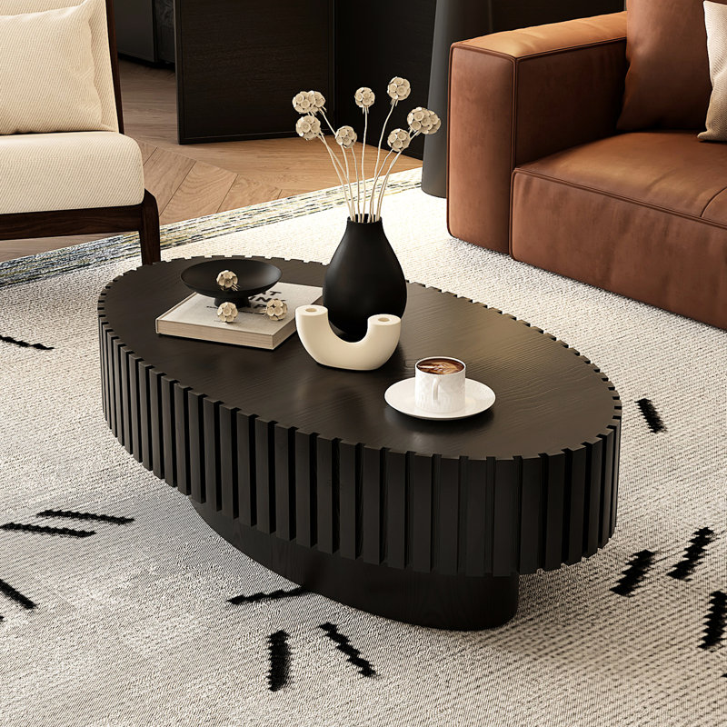 Table basse ovale avec motifs en relief faits à la main, base, table moderne fabriquée à la main, plateforme, salon contemporain