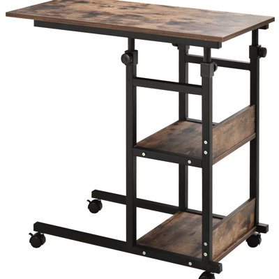 Rolling Side Table With 3 Storage And Adjustable Height, , Brown Storage, Height Structure