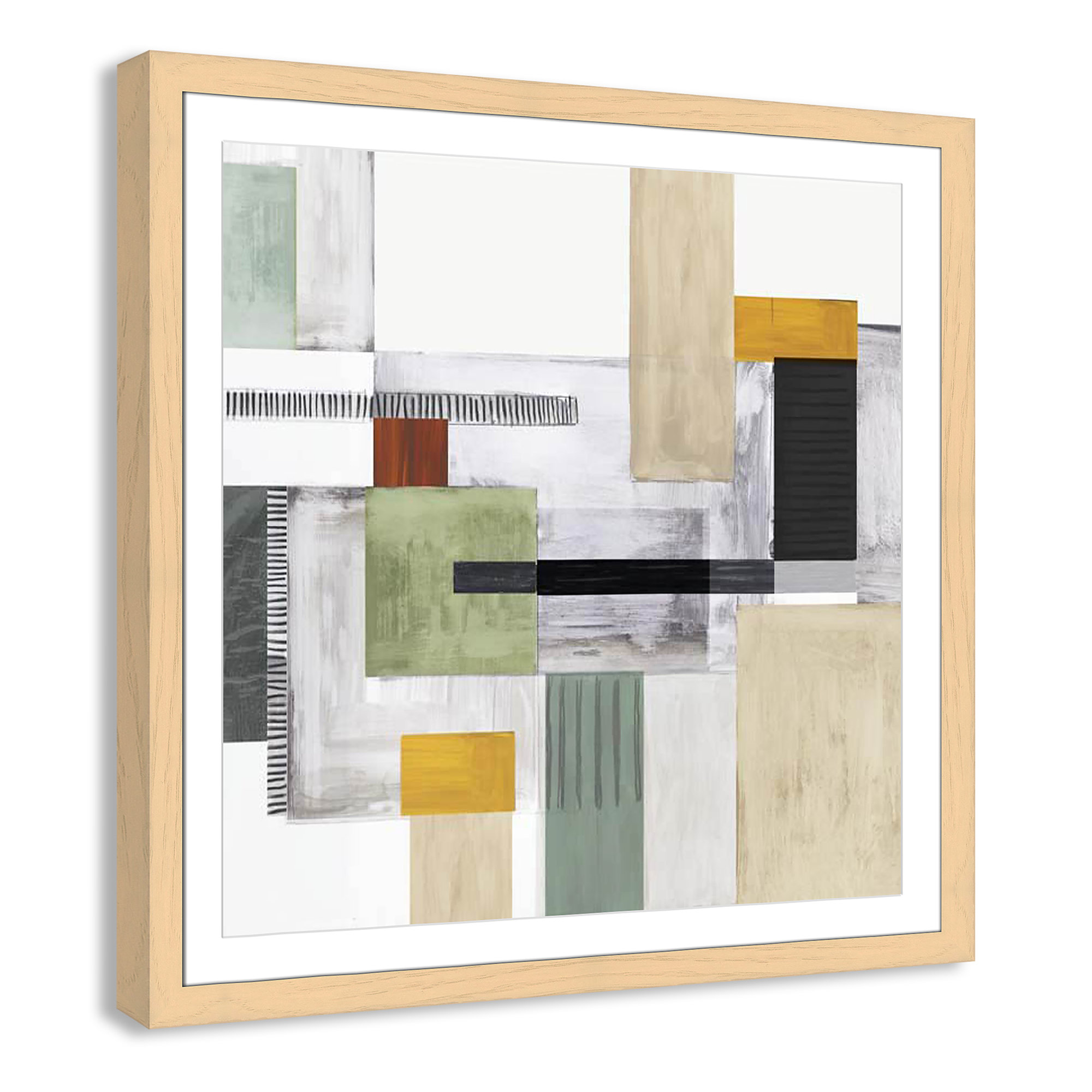 Playful Blocks, Natural Cube Framed, 37.5" H x 37.5" W x 1.25" D