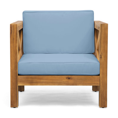 Fauteuil en bois, style moderne du milieu du siècle, siège, dossier et coussins en tissu imperméable. Housse de siège imperméable.