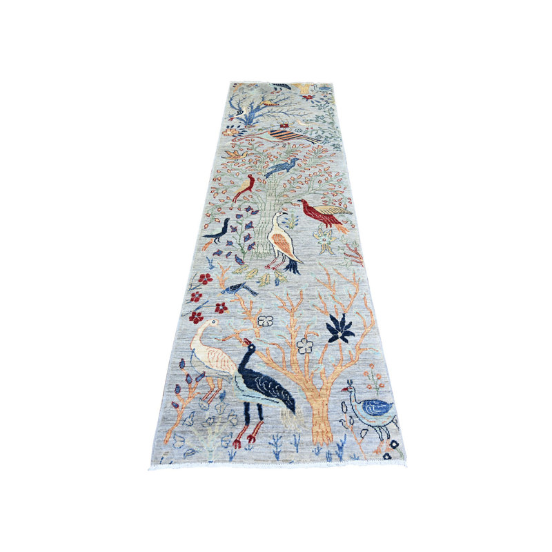 2'8"x9'6" Gray Soft Wool Hand Knotted Afghan Peshawar Runner Rug 0CF3479B474B4271AAAC274ABF2802E2