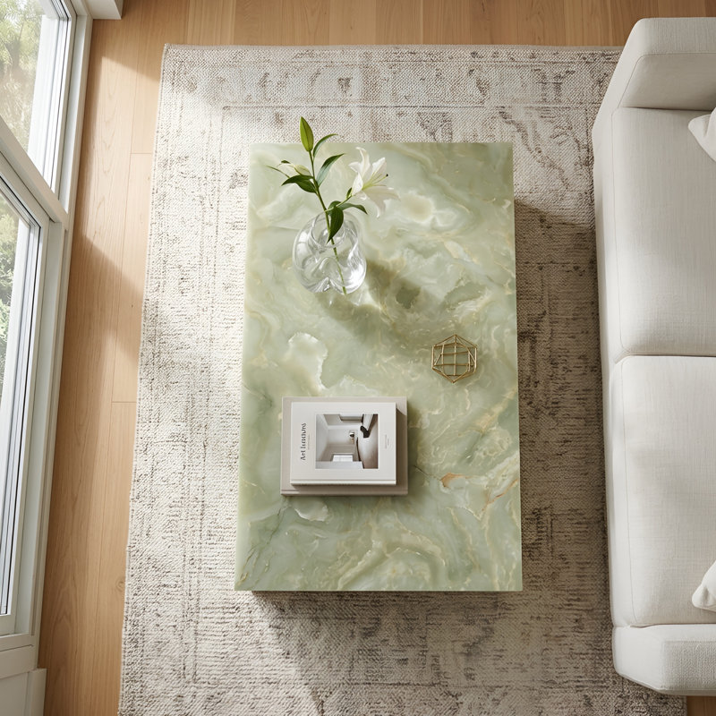 Modern Coffee Table with Faux Marble Design, Rectangular Block Coffee Table For Guest Room/Living Room, No Assembly Required