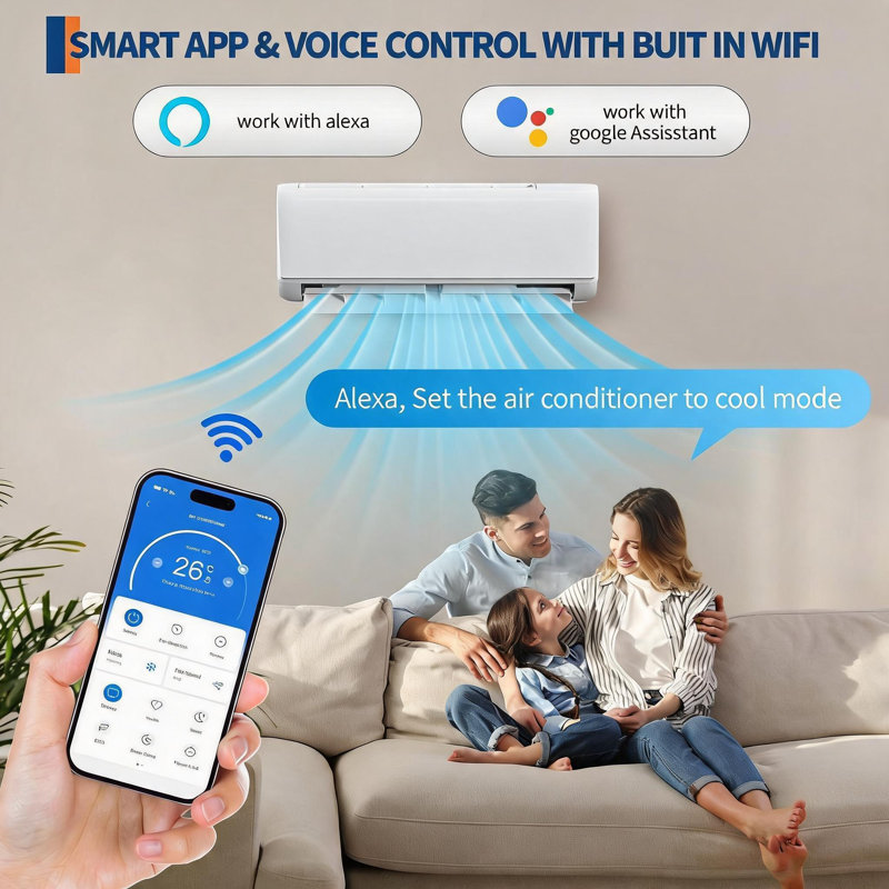 Mini-pompe à chaleur CA 9000 BTU, inverseur 18,5 SEER2, 208 / 230V, refroidit / chauffe 450 pieds carrés, compatible avec Alexa