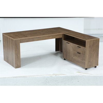 71" Executive Desk with Cabinet, L-Shaped Office Desk Set with Drawers and Storage Shelves