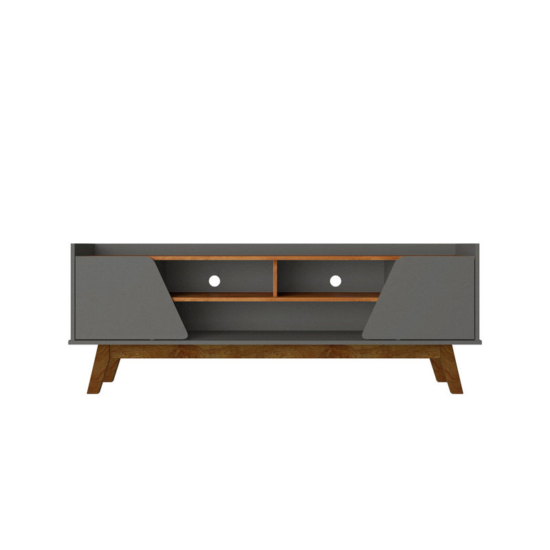 Marcus Mid-Century Modern Tv Stand in Dark Sage Gray and Brown, 23.42"H x 62.99"L x 14.17"W, Dark Sage Gray/Brown