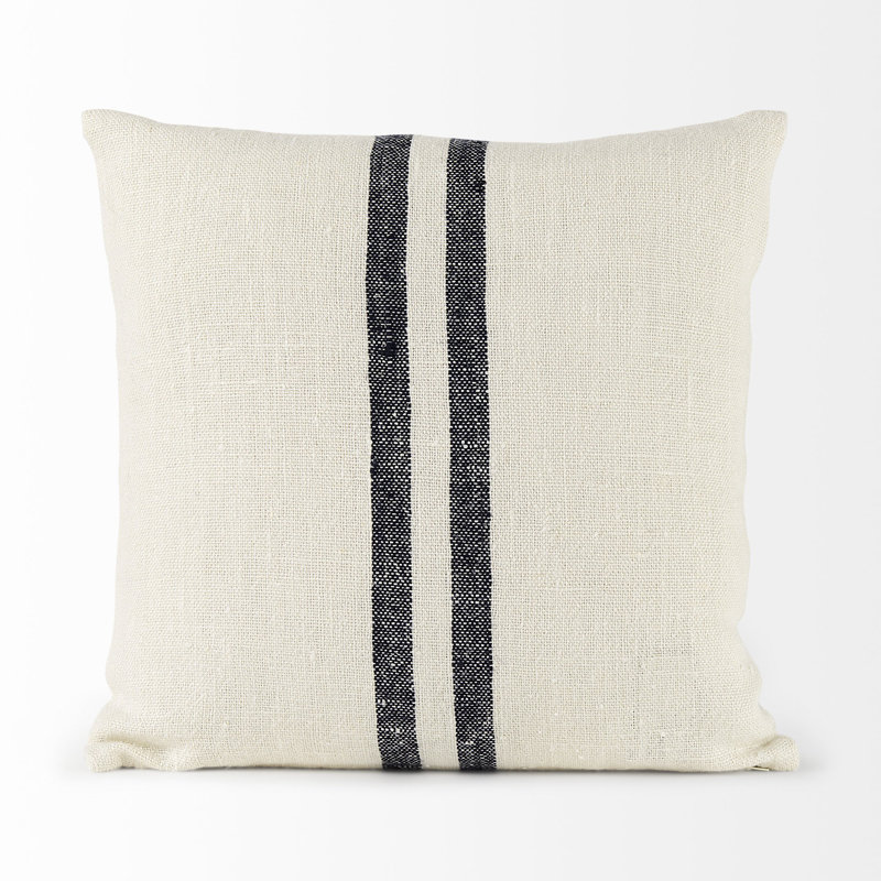 Coussin Shaggy, Ivoire / rayures grises, H 18 po x l 18 po