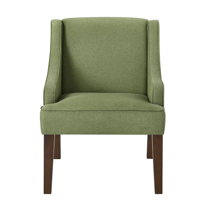 Fauteuil en lin rembourré avec pieds en bois massif, Linen+Lime Green