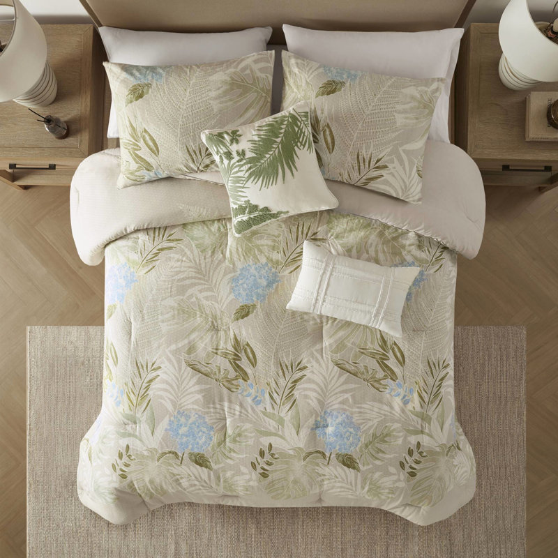 Édredon très grand 6 pièces bleu tropical et motif, tissu tricoté sur des coussins, lavable à la machine avec des taies décoratives, impression magnifique, preuve de broderie
