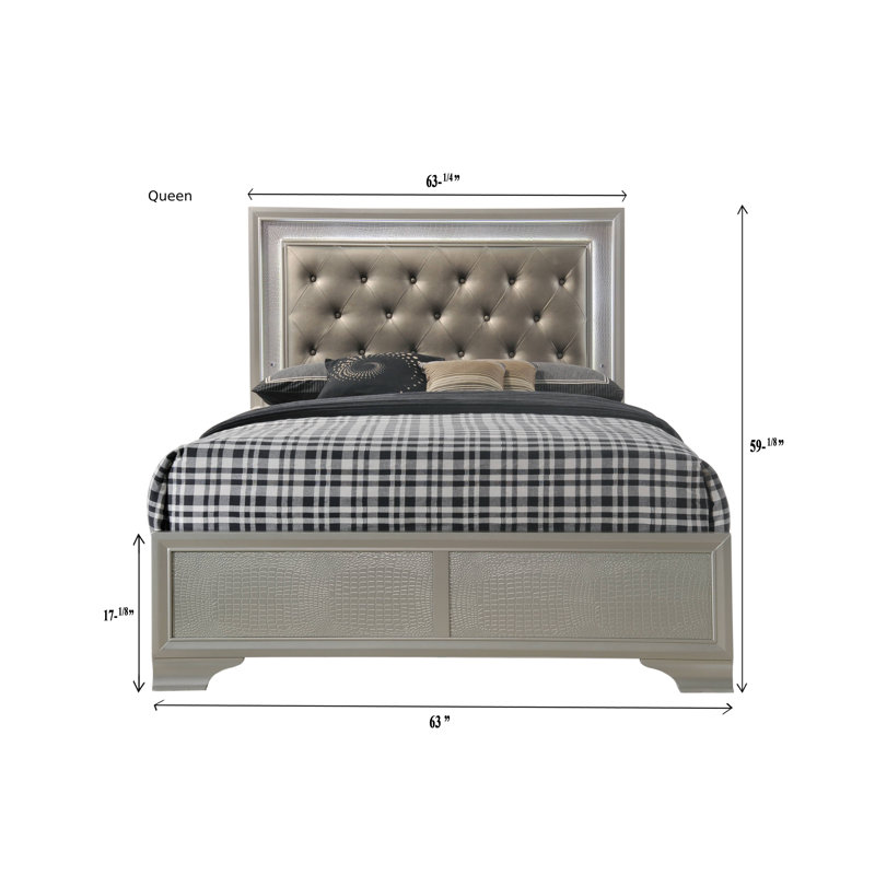 Ensemble de chambre à coucher à panneau tapissier Rodell 5-2_LED, Grand, gris
