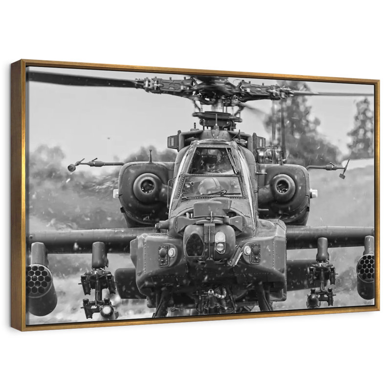 Hélicoptère de chasse Apache, Cadre flottant doré, 25 po x 17 po