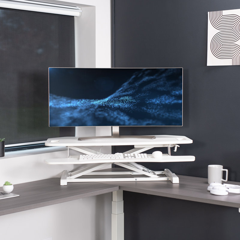 Support de bureau de coin réglable en hauteur VIVO 38 "(série DESK-V000KL), Blanc / blanc