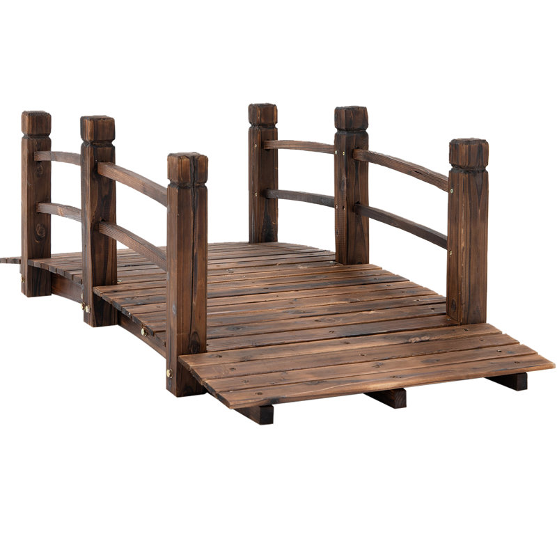 Pont de jardin en bois de sapin de L 60 po x l 26,5 po x H 19 po, avec pont pour charme rustique, cours arrière, jardins et ruisseaux, 19 po, teint, construction stable