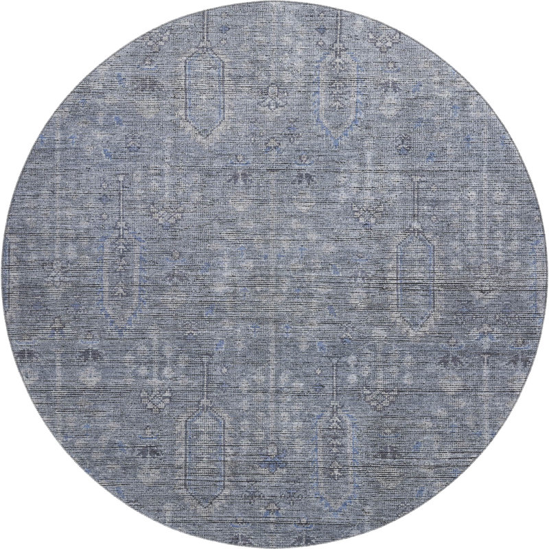 Premium Machine Washable Prisco Blue Rug, Round 8'