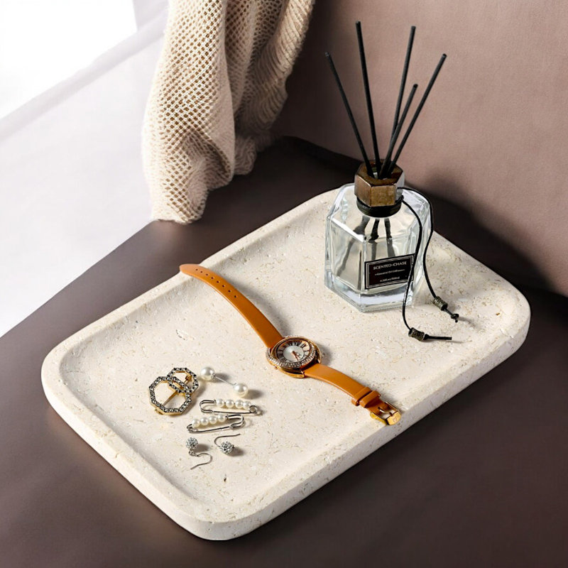 Guein Rectangle Natural Marble Tray,Myra Beige