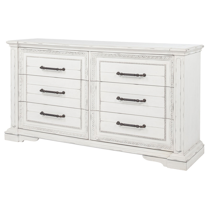 Commode de chambre à 6 tiroirs Mckinney - blanc rétro