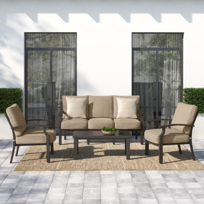 Ensemble de conversation de patio 4 pièces Amareya, table basse 43 po x 21 po et coussins