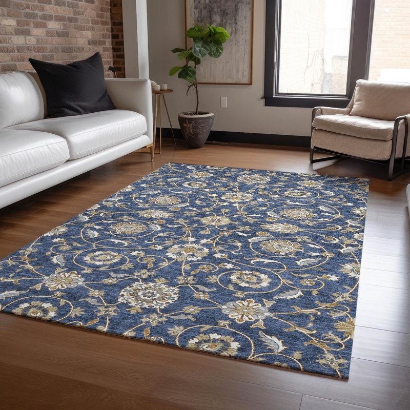 Cicel Machine Washable Indoor/Outdoor Navy Area Rug ACN1149, Rectangle 5 pi x 7 pi 6 po
