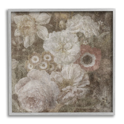 Arrangement floral antique sur bois, impression
