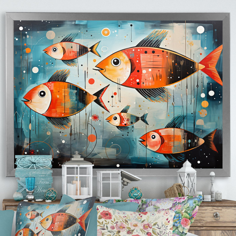 " Minimalism Fish Collages II ", Silver Single Picture Framed, 30" H x 40" W x 1.5" D