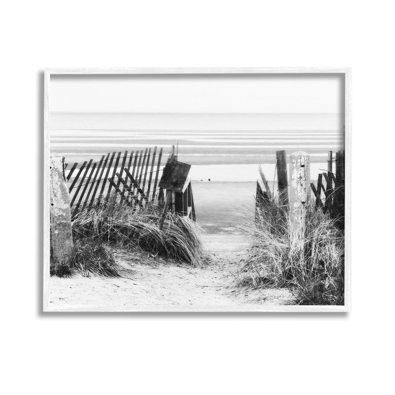 Chemin de plage clôturé, estampe numérique de GraffiTee Studios, Giclée encadrée blanc bord de mer, H 11 po x l 14 po