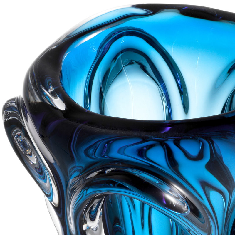 Aila Handmade Glass Table Vase, 9.06" H x 7.48" W x 7.48" D, Blue