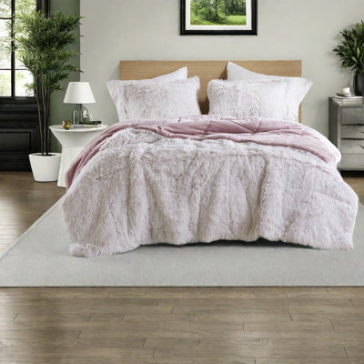 Luxueux ensembles de literie en fausse fourrure à poils longs, rose et blanc, mini ensemble d'édredon doux et hypoallergénique