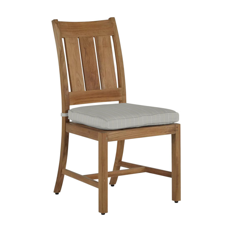 Croquet Patio Dining Side Chair with Cushions, Natural Teak, Dove Sunbrella® Linen, Welt