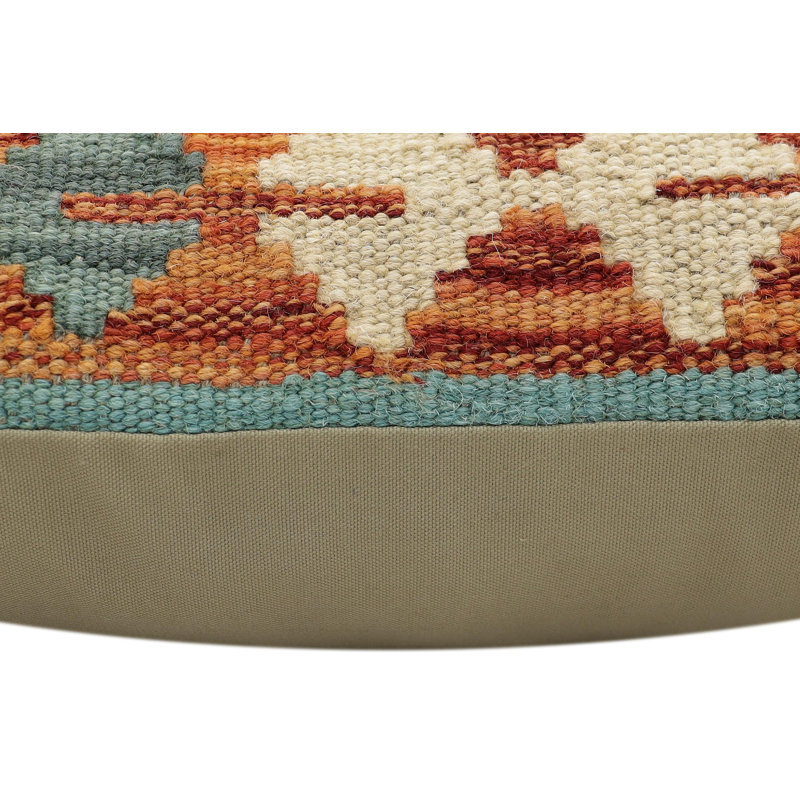 Coussin kilim tissé à la main Southwestern Mathilda, H 17 po x l 18 po, Rouille / bleu / beige / vert