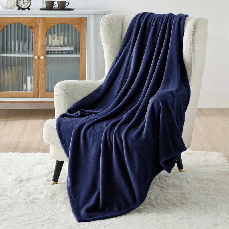 Luxury Mink Fleece Blanket - Ultra Soft, Warm & Lightweight Throw, 130cm W x 150cm L, Navy