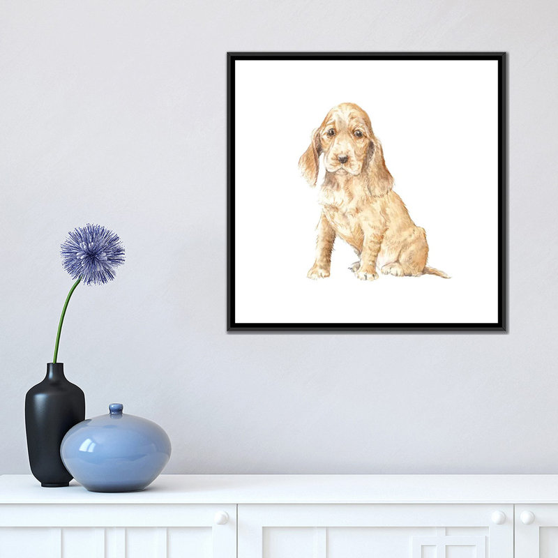 « robineter épagneul chiot », reproduction sur toile, H 18 po x l 18 po x P 1,5 po, Toile avec cadre noir, Pas de tapis