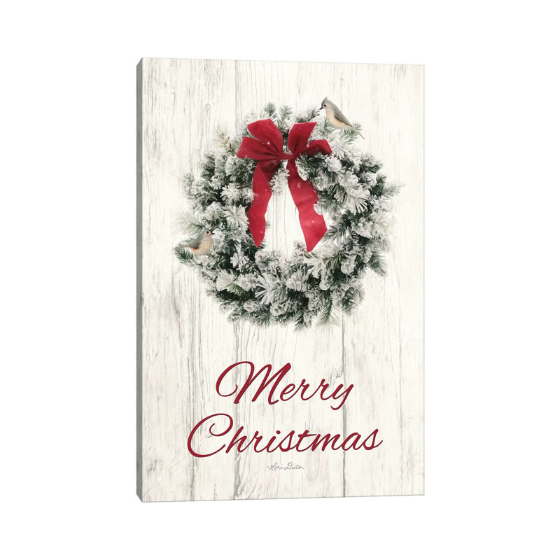 «Titmouse Christmas Wreath» par Lori Deiter, reproduction d'art textuel sur toile tendue, H 40 po x l 26 po x P 1,5 po