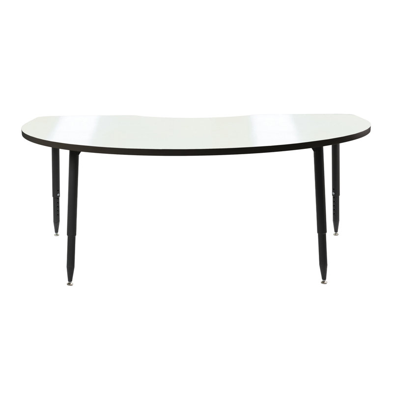 Table d'activité Adapte 48 x 72 Kidney effaçable à sec avec pieds fuselés réglables - tableau blanc / mer du Nord, Noir