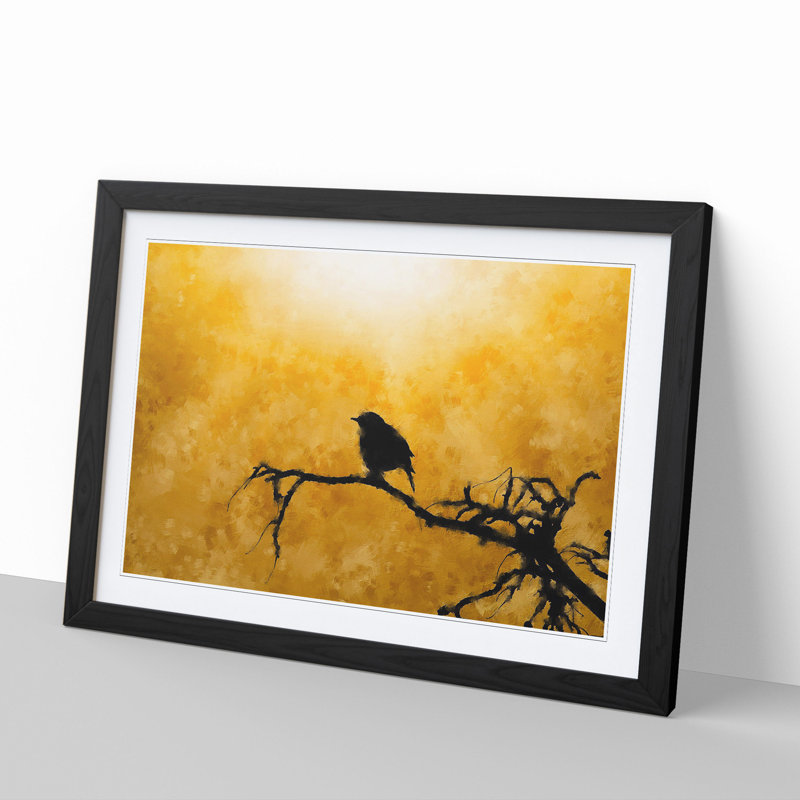 Bird at Sunset - Picture Frame Painting, 48cm H x 65cm W x 2cm D, Black Framed