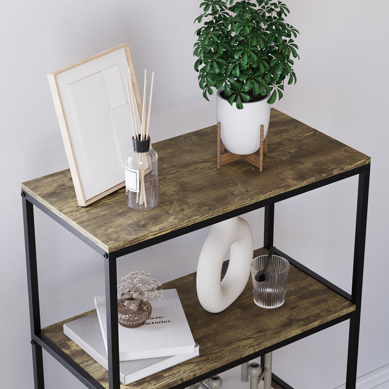 Sylvie 4 Tier Industrial Style Bookcase Living Room Shelving Unit With Metal Frame, Dark Wood
