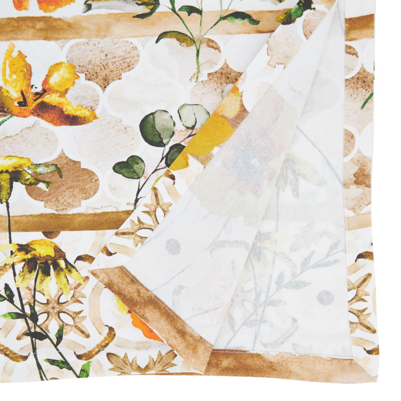 Square Floral 100% Cotton Block Print Tablecloth