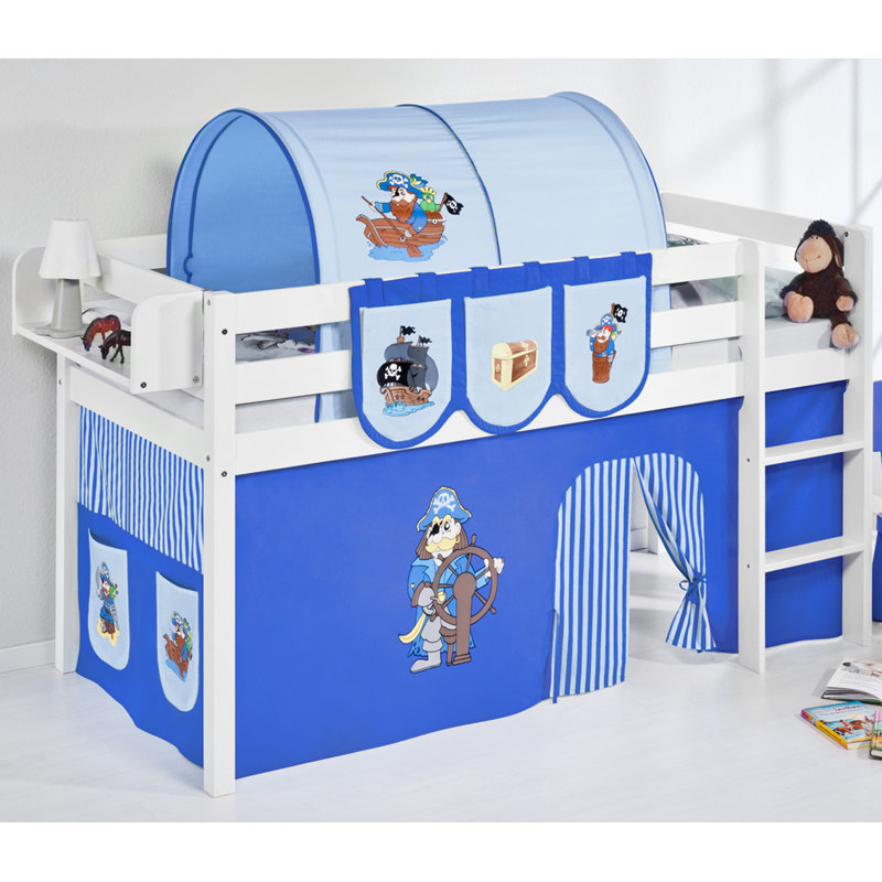 Pirate European Single (90 x 200cm) Mid Sleeper Bed with Curtain, Blue