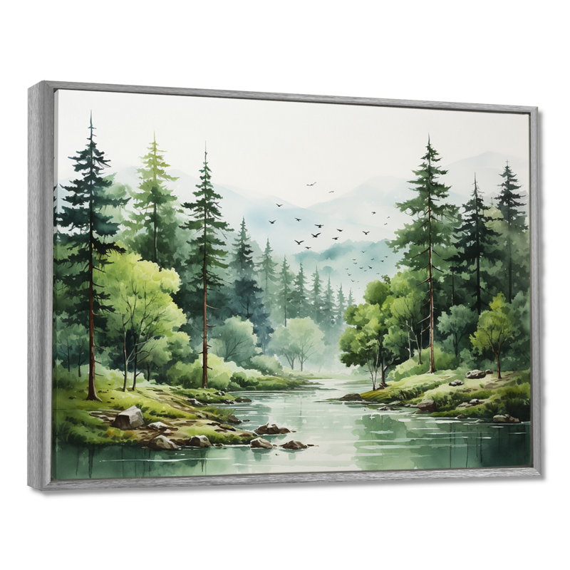 Tranquil Forêts, paysage I, art mural forêt pour le salon, H 24 po x l 32 po x P 1 po, Silver Floater Framed