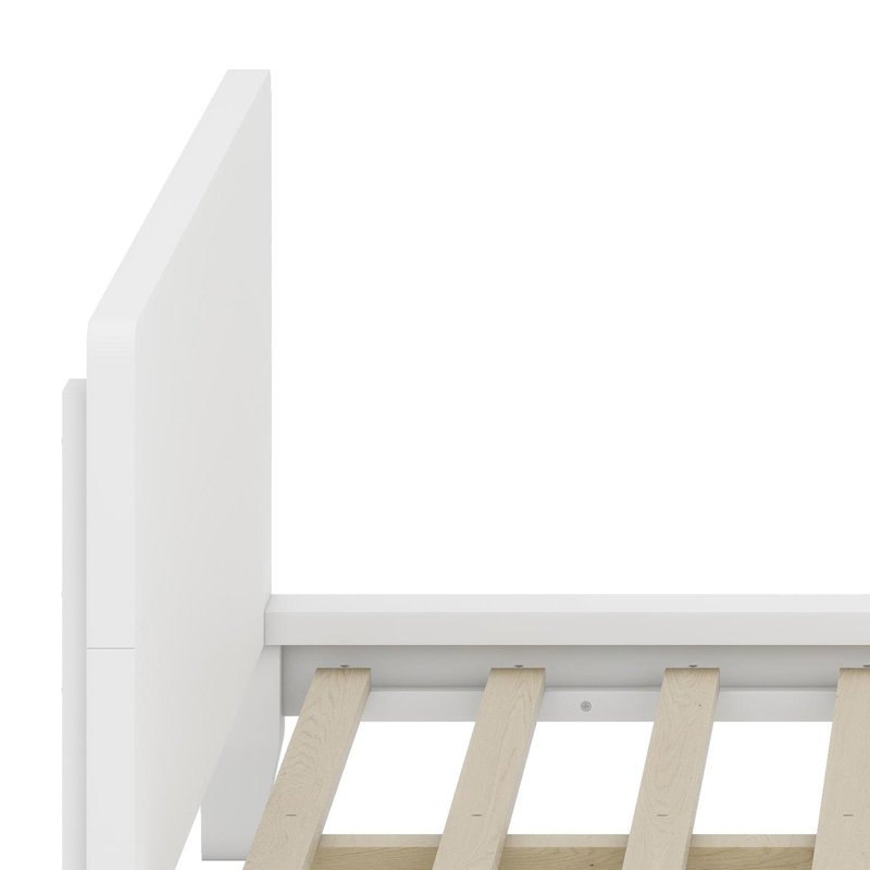 Base de lit plateforme avec tête de lit élégante et lattes de bois, Blanc