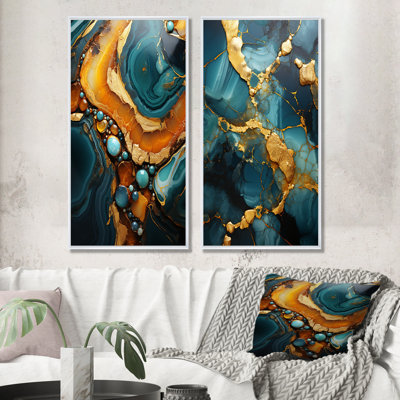 Or et agate verte topaze granit I - ensemble de 2 reproductions d'art abstrait