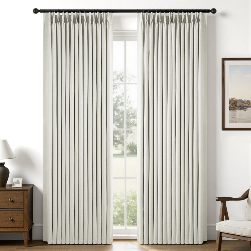 Pinch Pleated Curtains,Full Blackout Drapes Back Tab Pinch Pleat Curtain with Hooks+Rings, 40" W x 90" L, Birch
